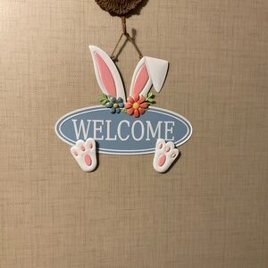 Welcome Bunny Door Hanger - Blue/Pink Holiday Decor